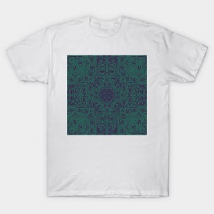 Purple Swirls on a Teal Background Pattern T-Shirt